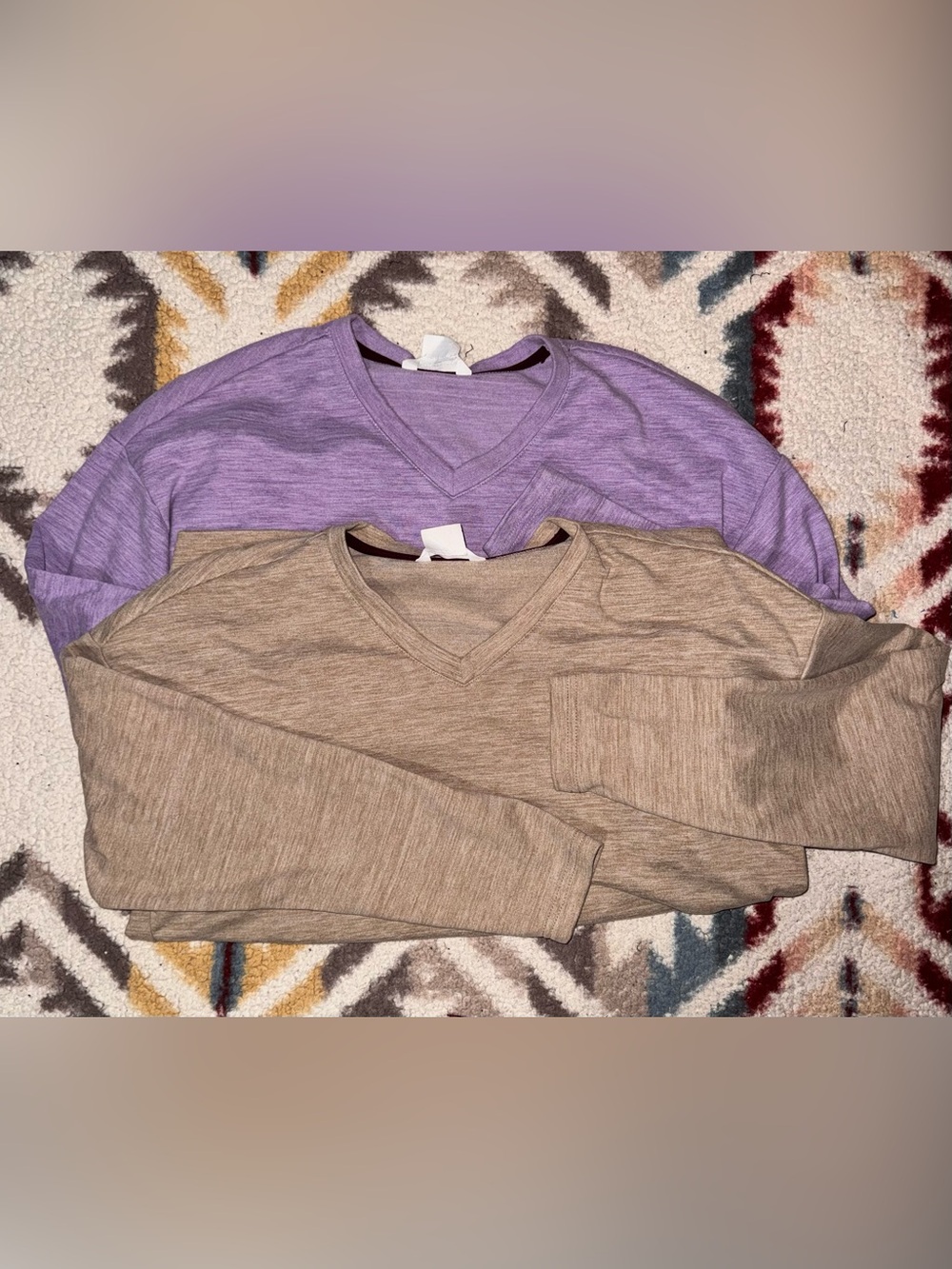 Boston Traders 2 Pack Womens V-Neck Long Sleeve Tops in Purple and Tan sz Medium